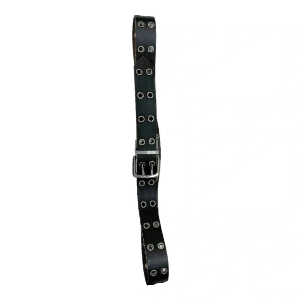 Reversable Belt Brown Black Silver Buckle Unisex Grommet Detail XL Mexico